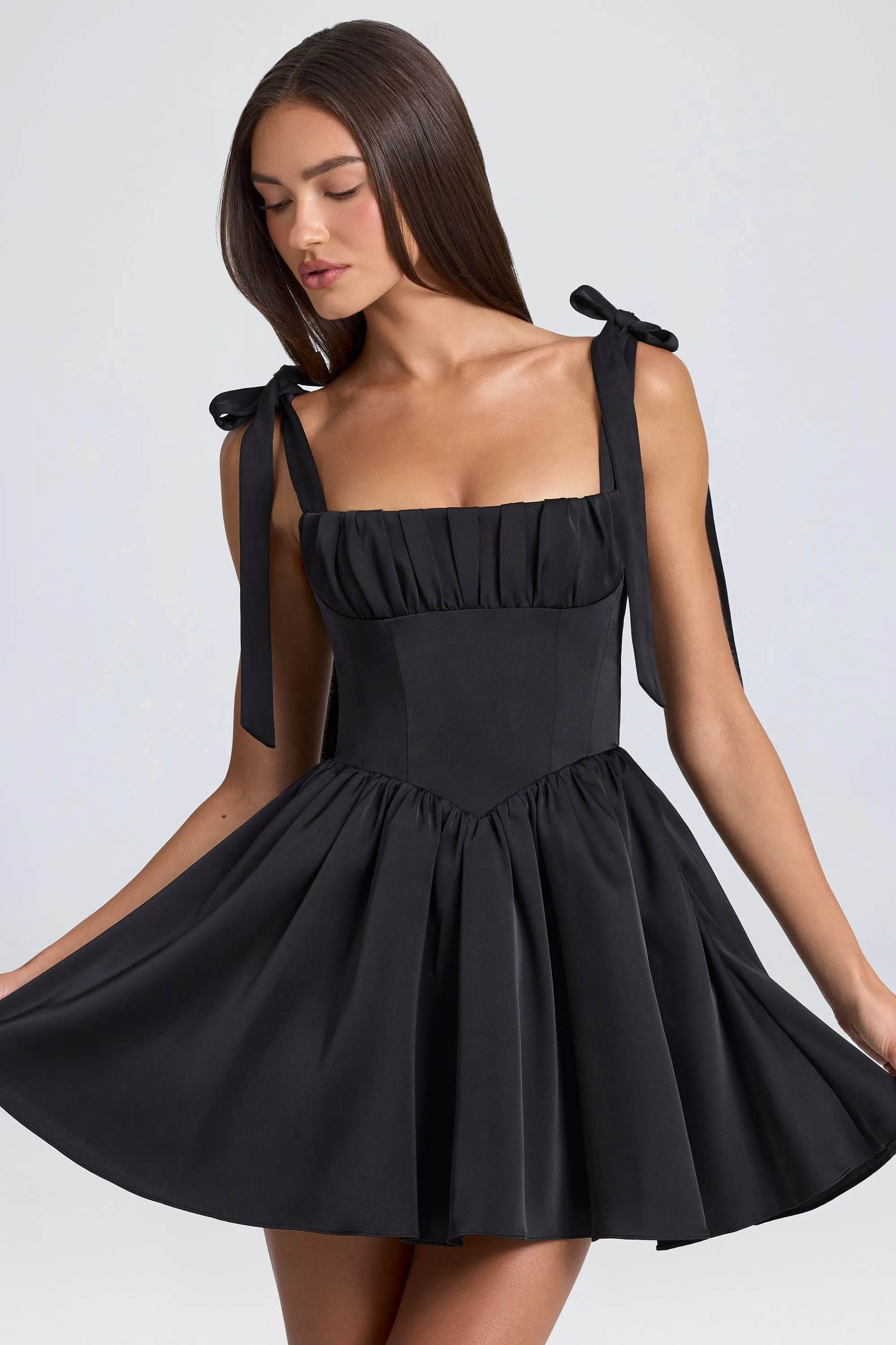 Relaxed-fit day mini Boho Look Draped Corset Mini Dress in Black