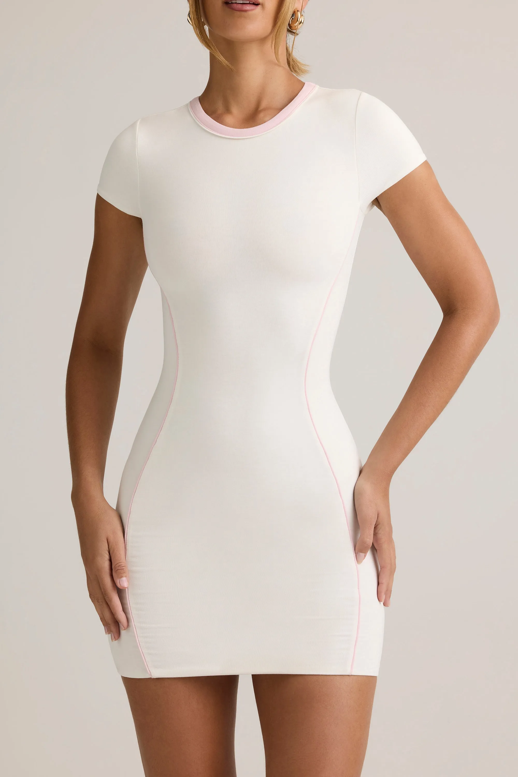 Modal Short-Sleeve Bodycon Mini Dress in White Flexible Knit Structure Scene Rush