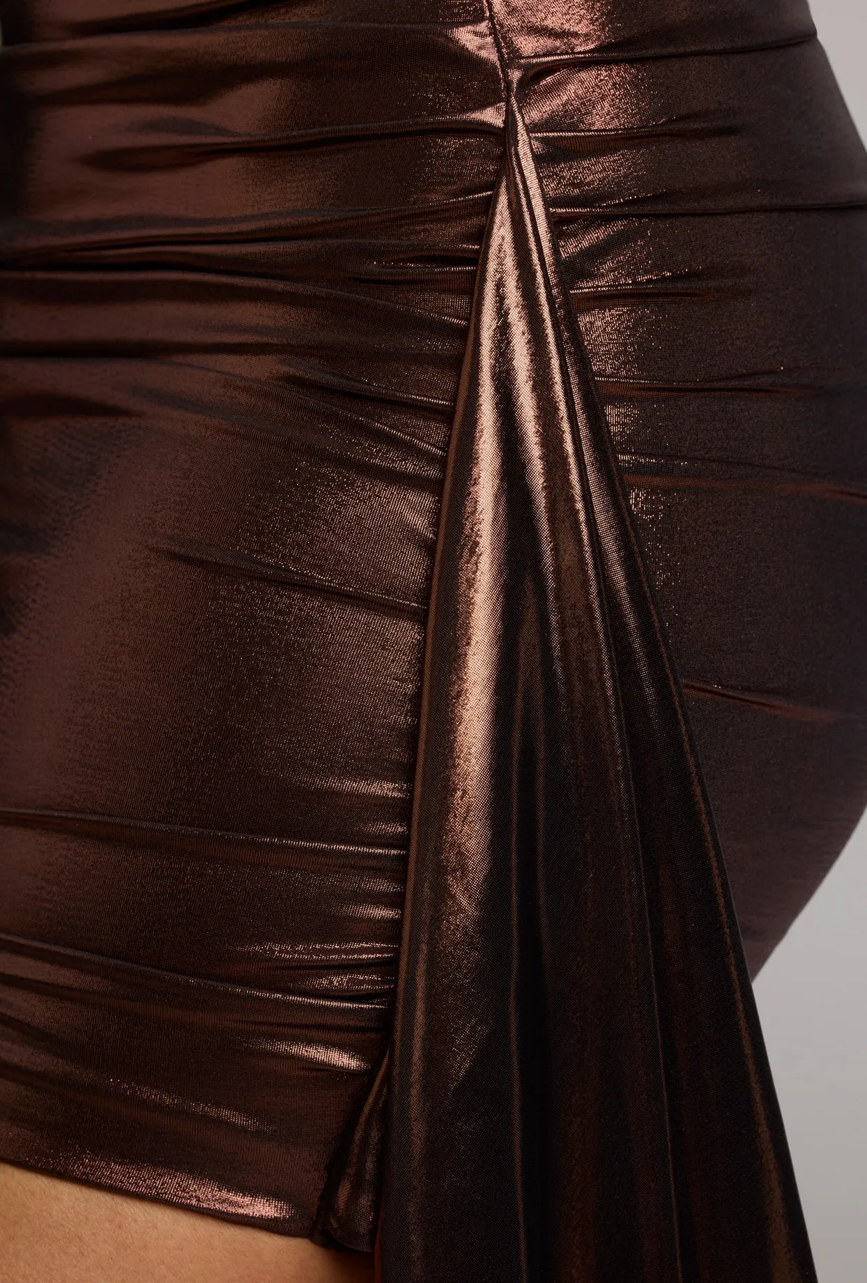 Cut Out Metallic Jersey Mini Dress in Copper Bronze Lightweight Style Pop