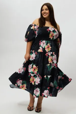 Black Floral Maxi Dress Short Sleeve Shirred The long length of this dress provides ample coverage while remaining stylish Trim Art