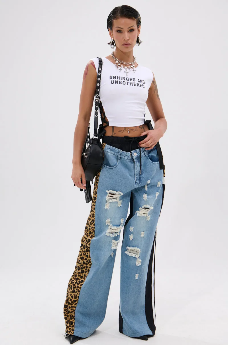 UNHINGED AND UNBOTHERED SIDE LACE CROPPED TEE Outdoor Lightness Multi Panel Engineering