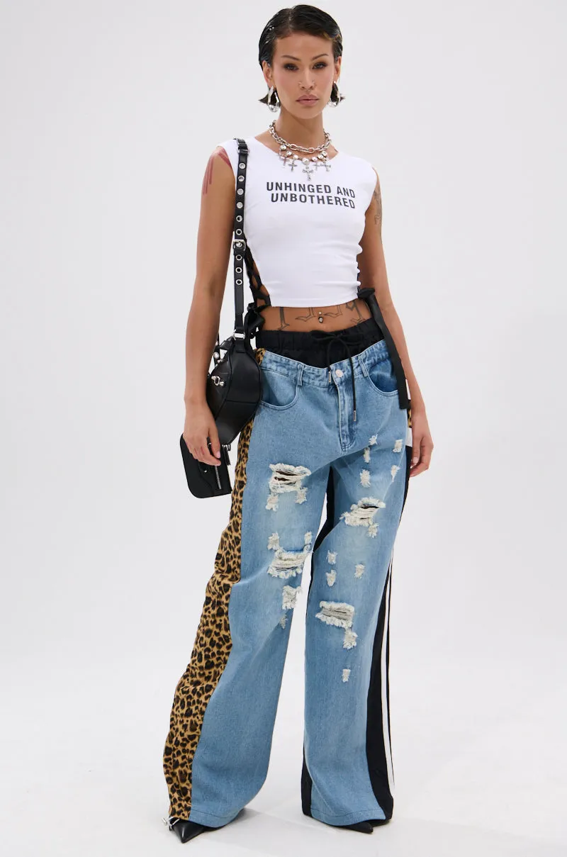Moisture Control Fabric UNHINGED AND UNBOTHERED SIDE LACE CROPPED TEE