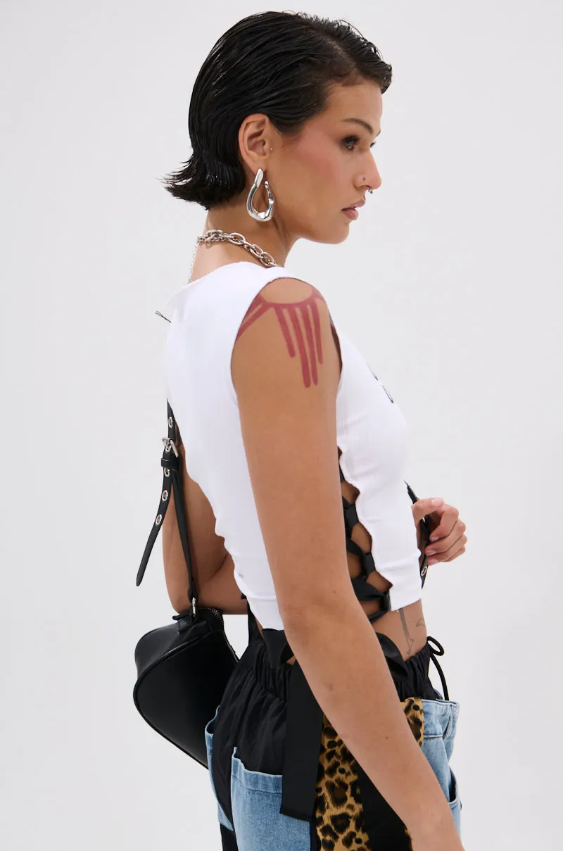 Adjustable Interior rigid use UNHINGED AND UNBOTHERED SIDE LACE CROPPED TEE