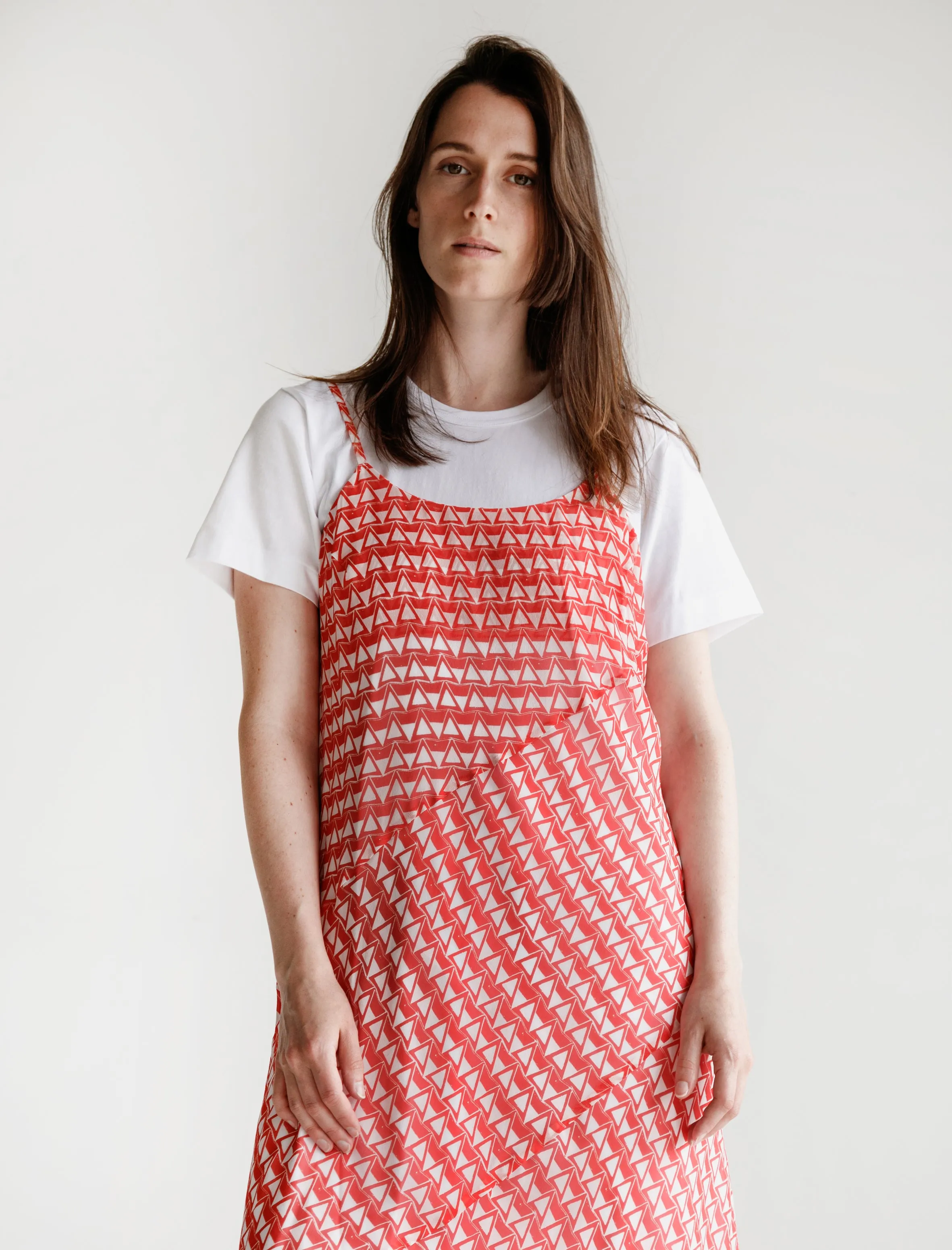 Slip and T-Shirt Dress Combo Red/White Fashionable Look HighElasticity