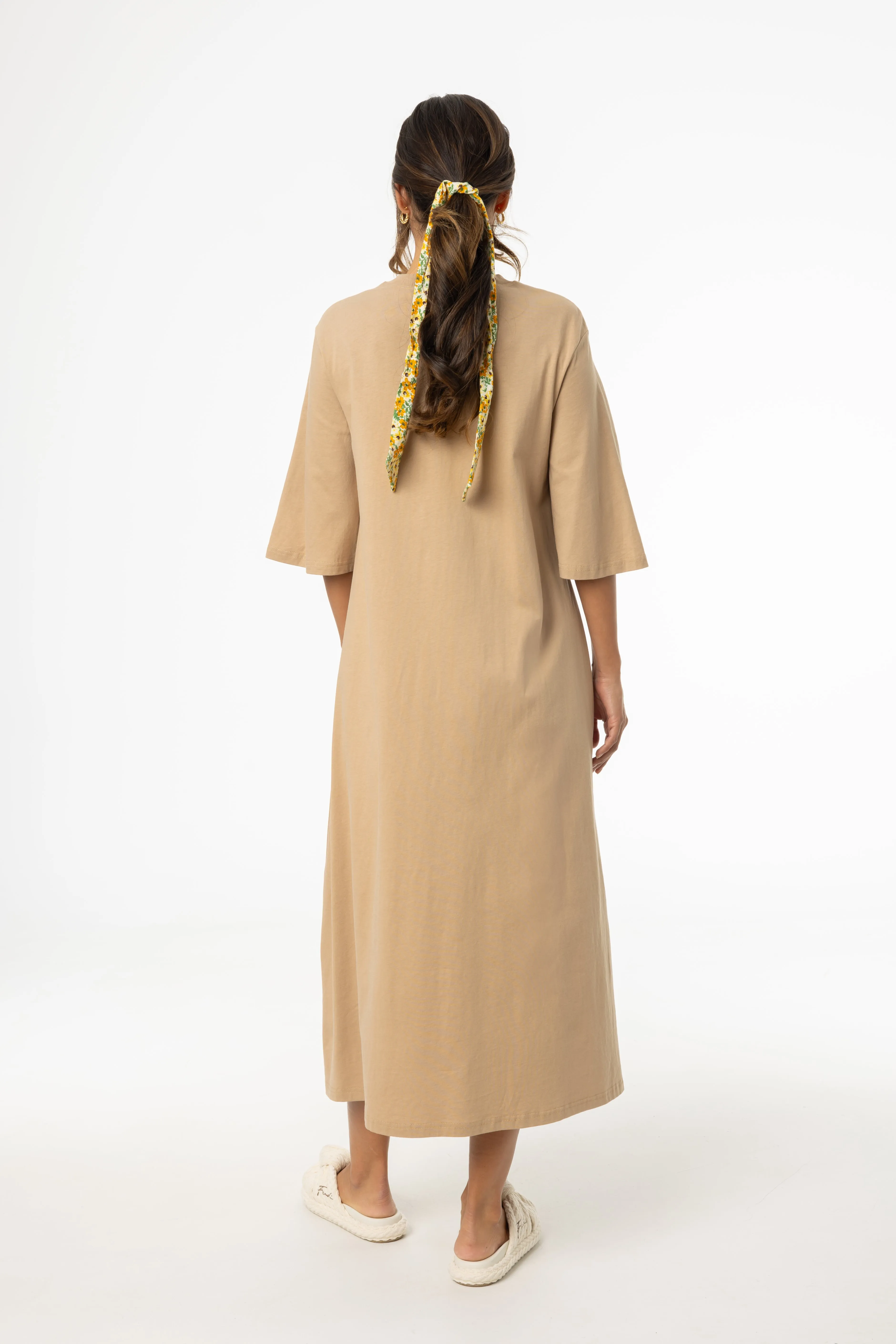 Tan Pocket Tee Shirt Maxi Dress Comfort sleepwear Tech Edge
