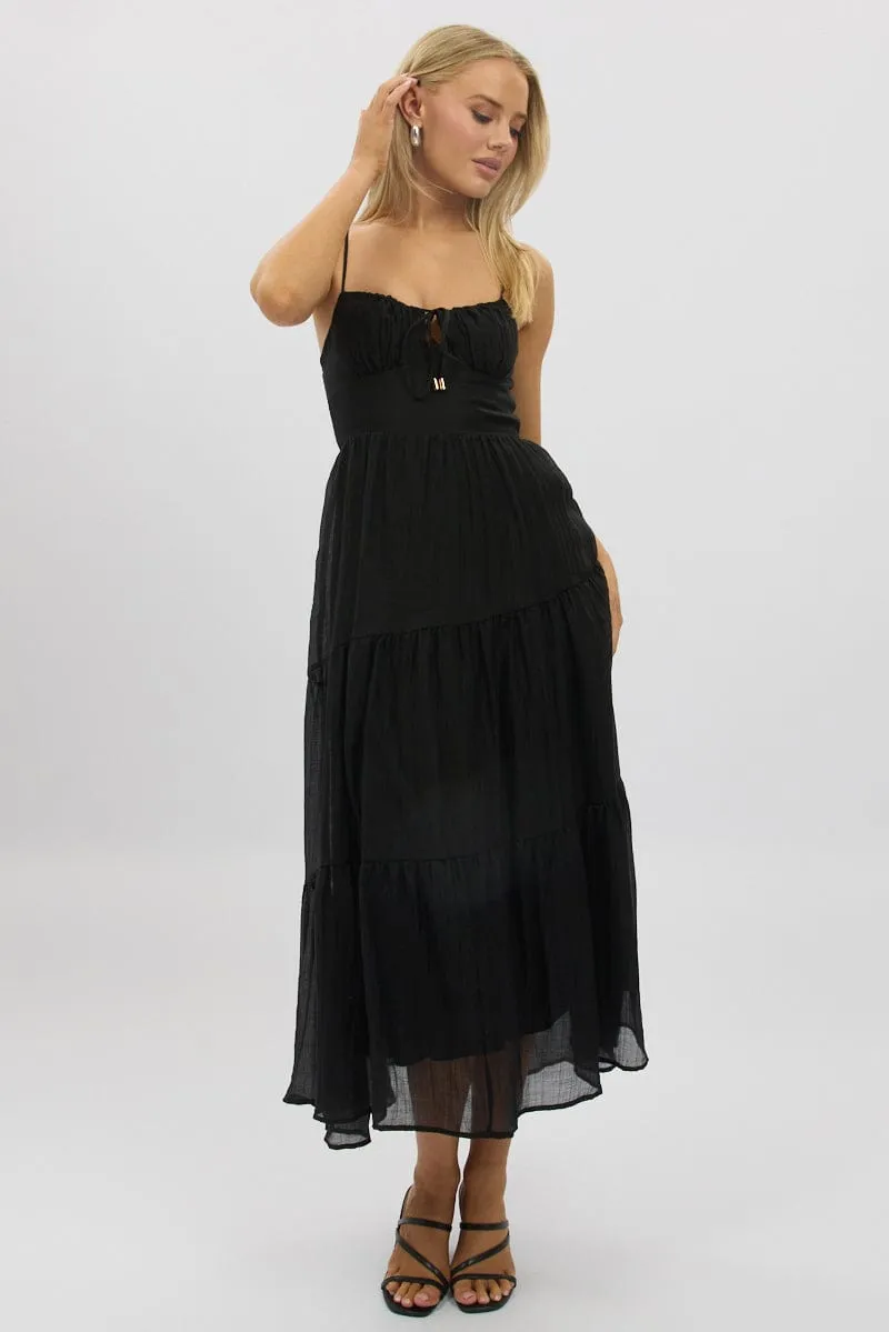 Black Midi Dress Tiered Strappy Grand Entry Elegant Vibe