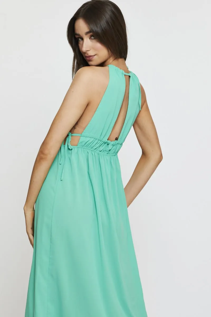 Street Chic spring fresh Green Midi Dress Sleeveless Front Split