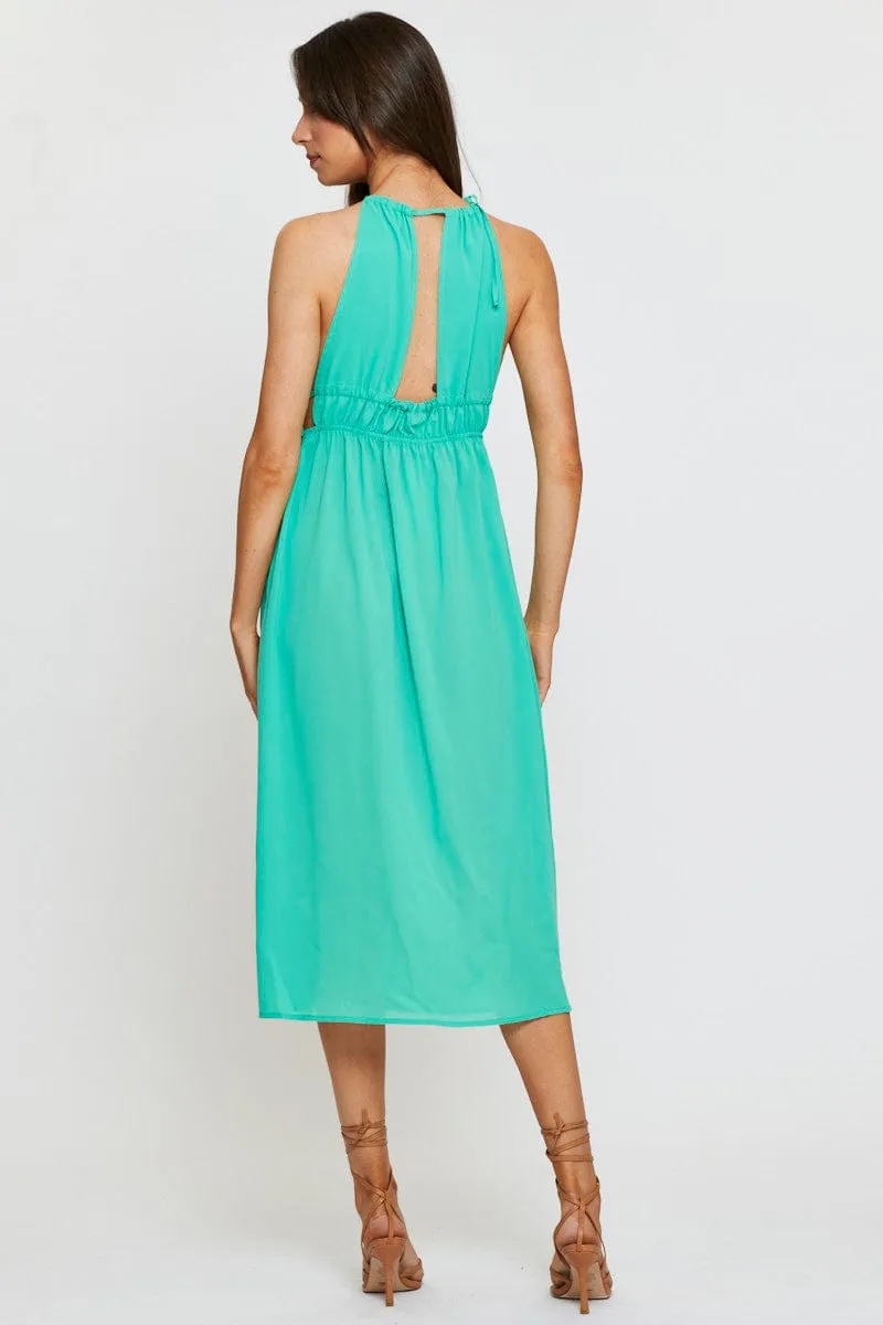 Green Midi Dress Sleeveless Front Split Stylish Comfort Modern Style
