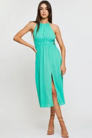 Green Midi Dress Sleeveless Front Split Polished Fashion