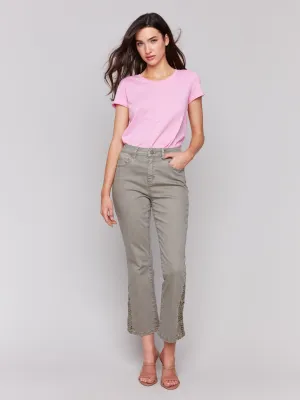 Lace Cut Side Bootcut Twill Pants - Celadon Lifestyle Fit Simple Attire