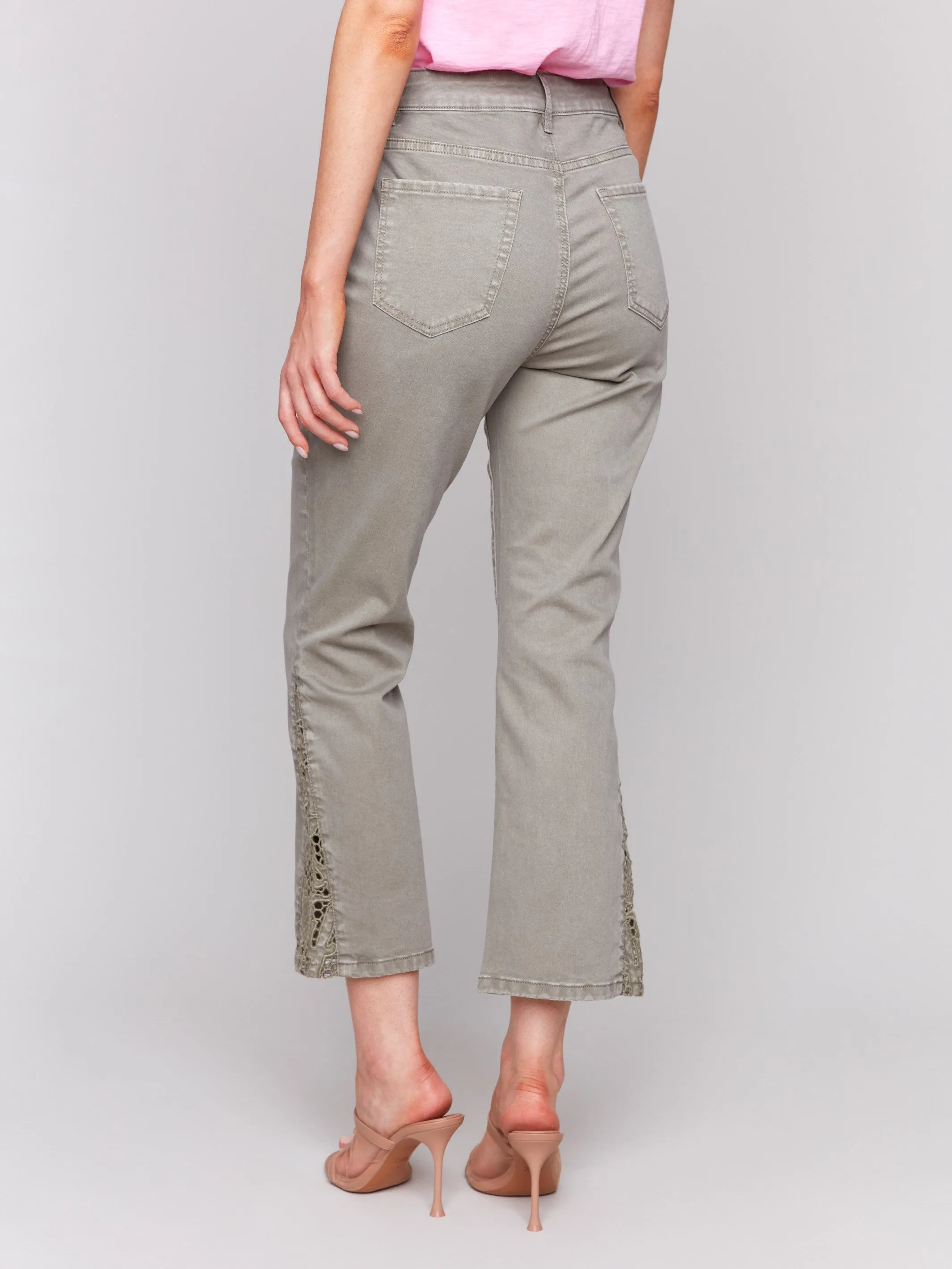 Lace Cut Side Bootcut Twill Pants - Celadon Multi Pocket Utility