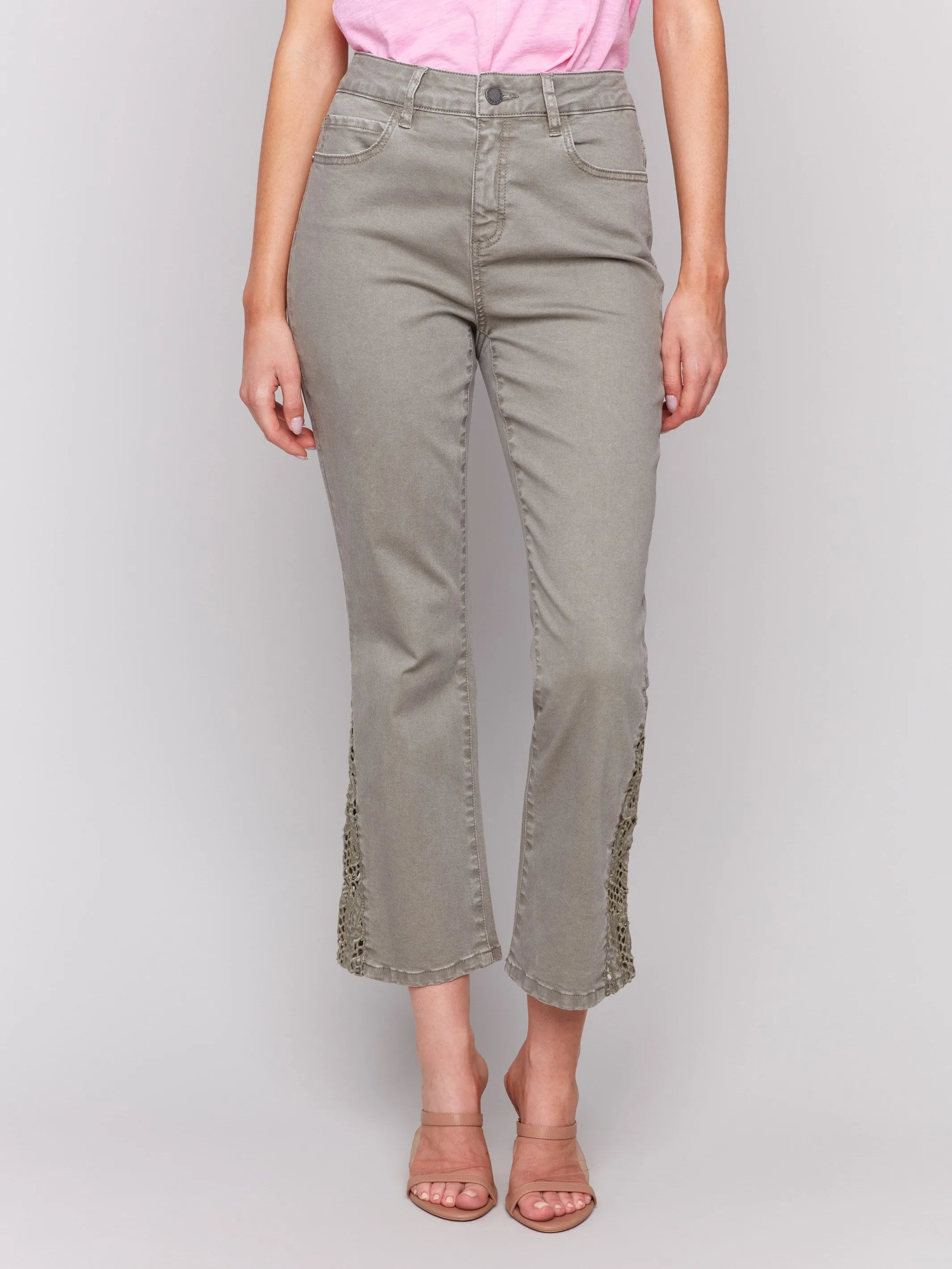 Lace Cut Side Bootcut Twill Pants - Celadon Morning Stroll Professional Wear Brunch Outfit