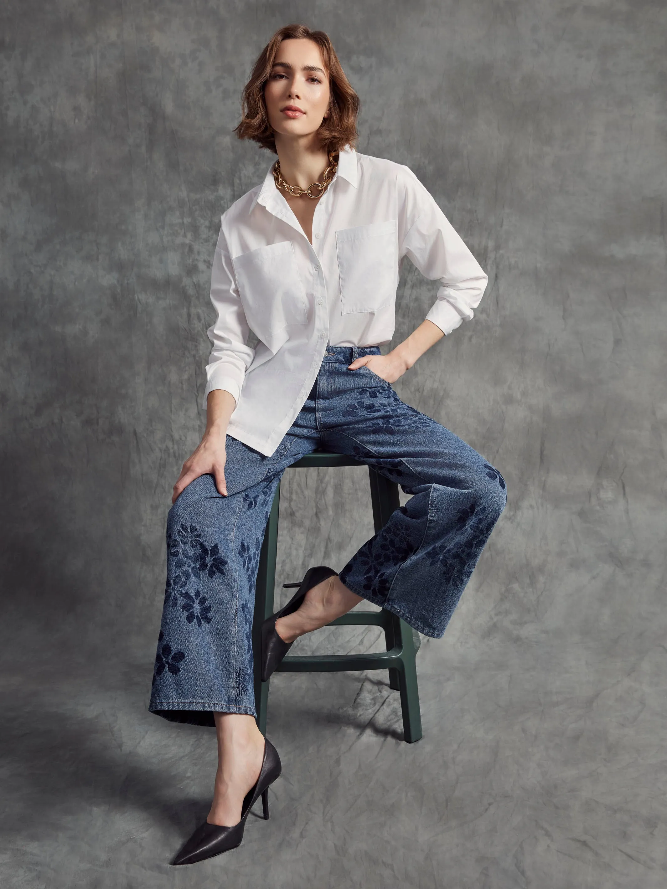 Brunch Outfit Traveler Gear Outdoor Adventure Adult Fashion Wide Leg Floral Jeans - Flowers