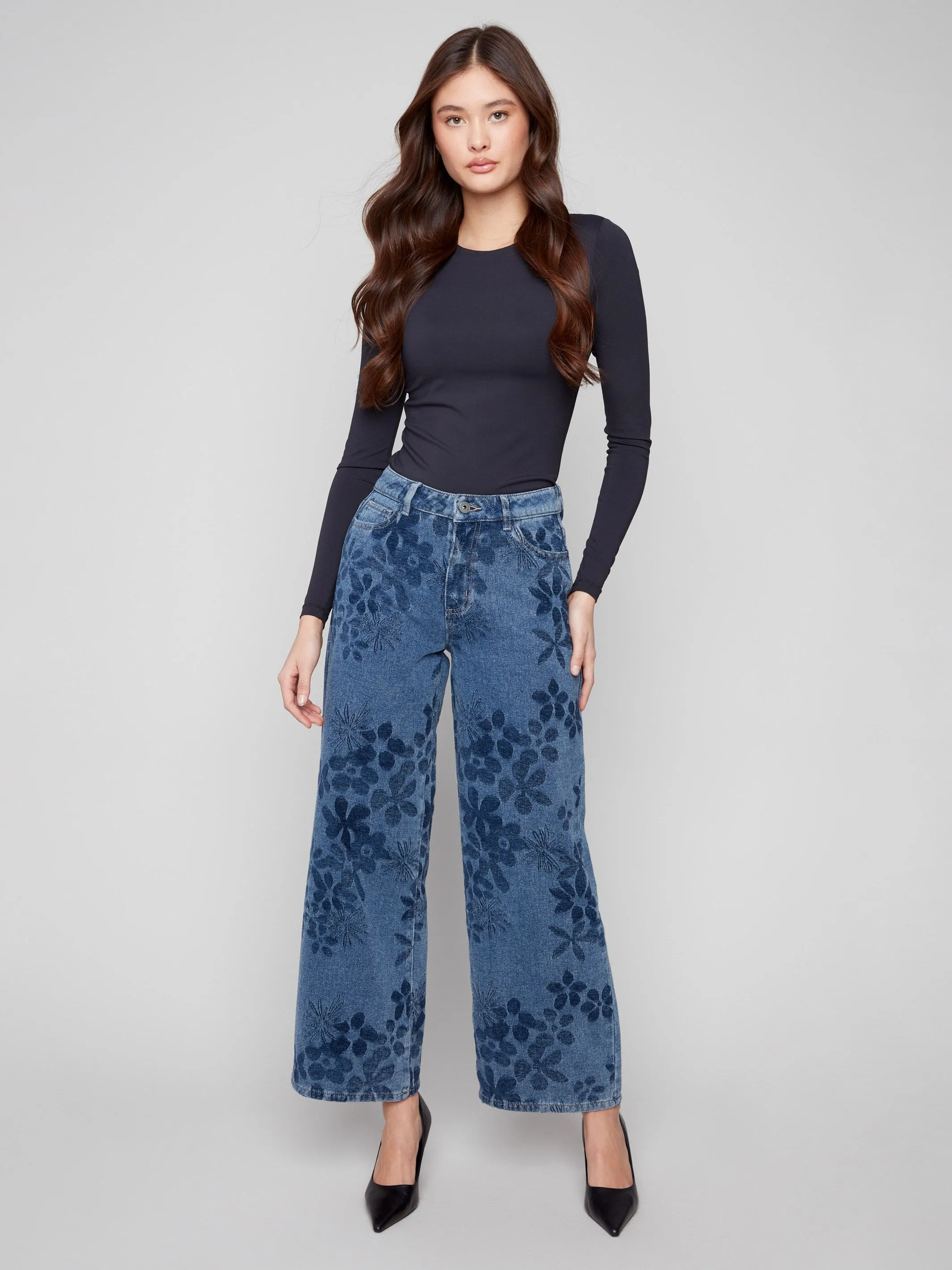 Wide Leg Floral Jeans - Flowers Smooth Feel Street Routine