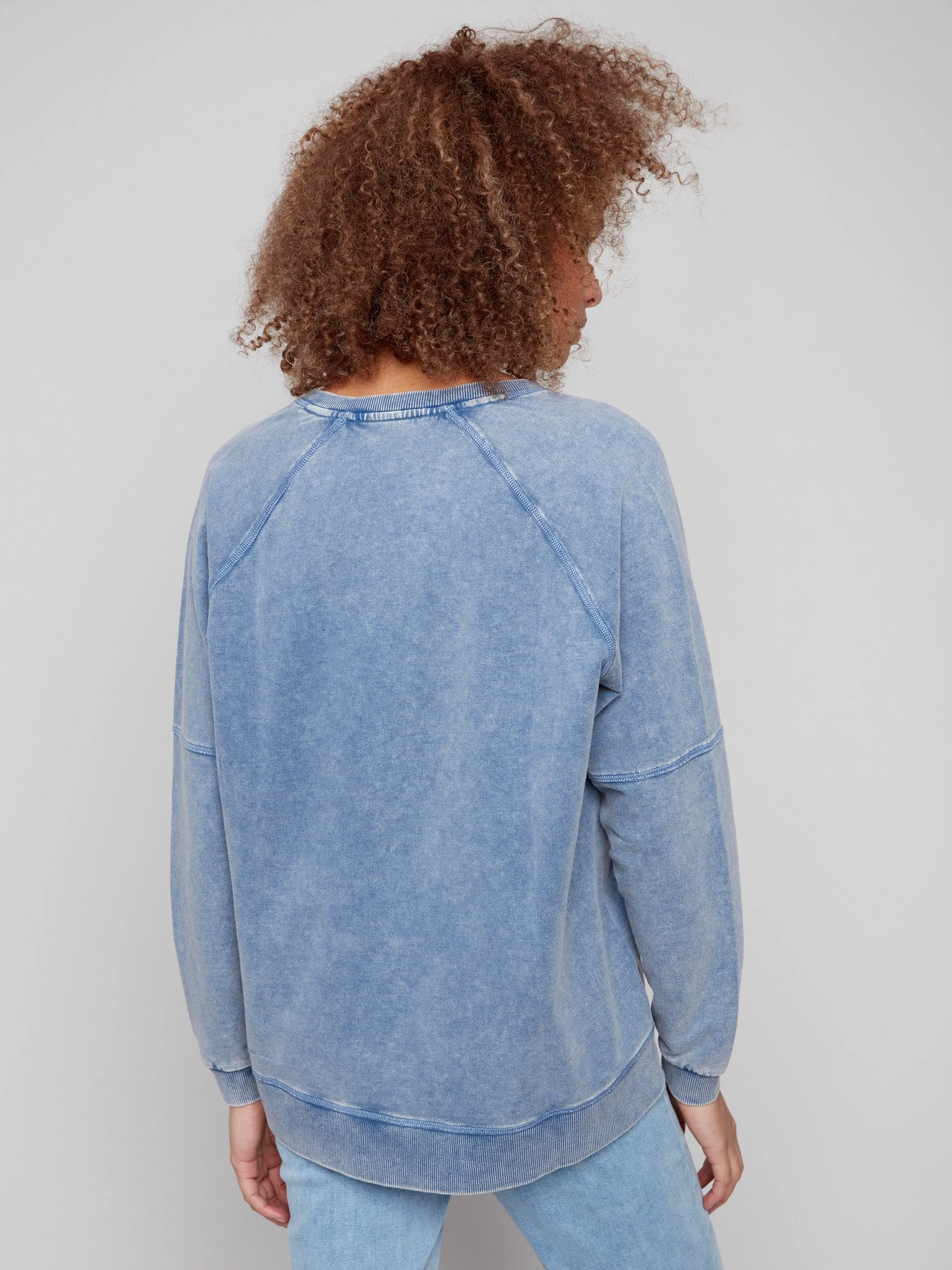 Cold Dye French Terry V-Neck Top - Denim Street Outfit Reinforced Neckline