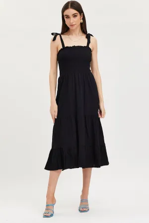 Black Maxi Dress Sleeveless Tie Shoulder Square Neck Urban Girl