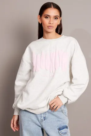 Beach Cover aesthetic features Grey Graphic Sweater Long Sleeve
