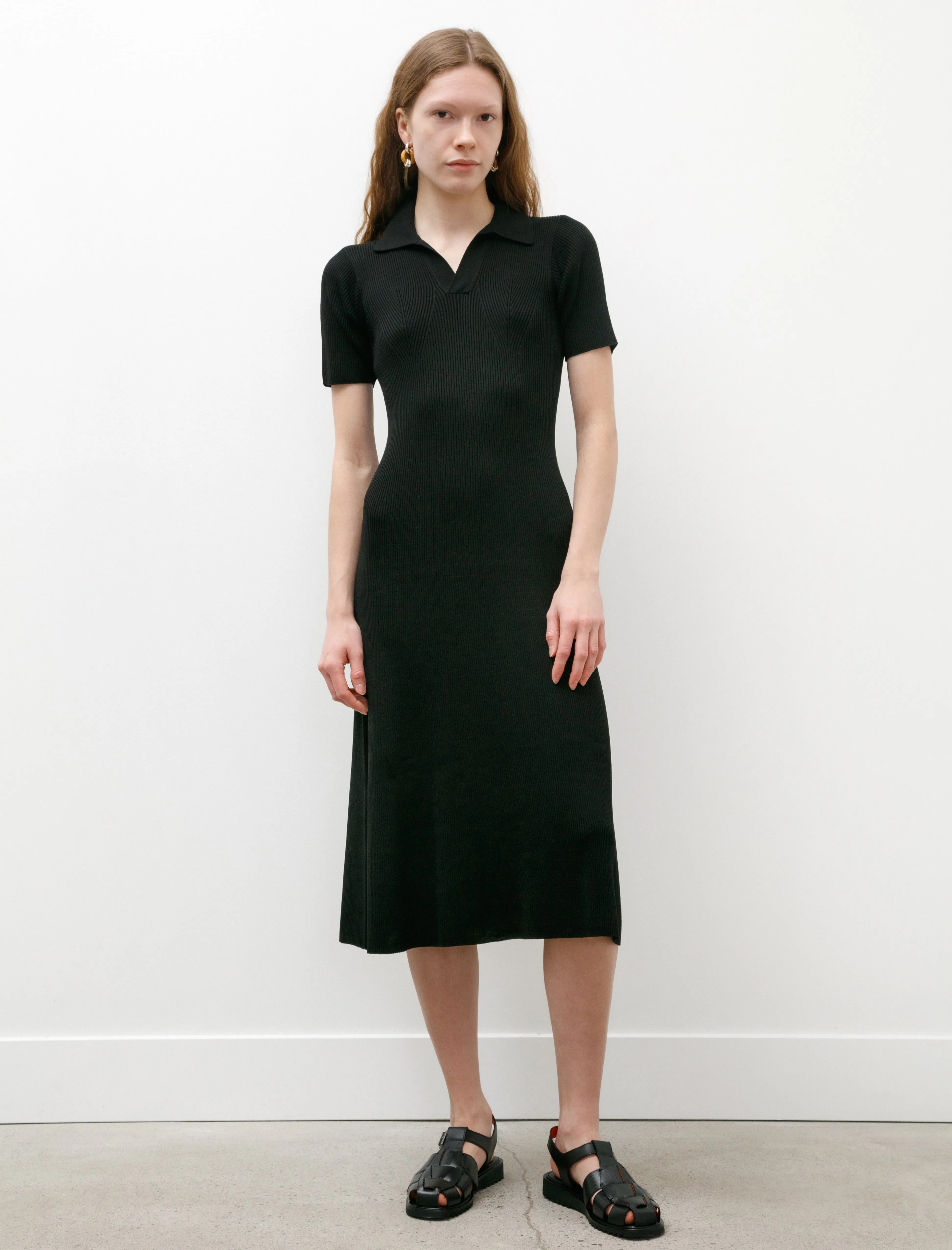 Rib Short Sleeve Polo Dress Black Strong Edge MoistureControlClothing