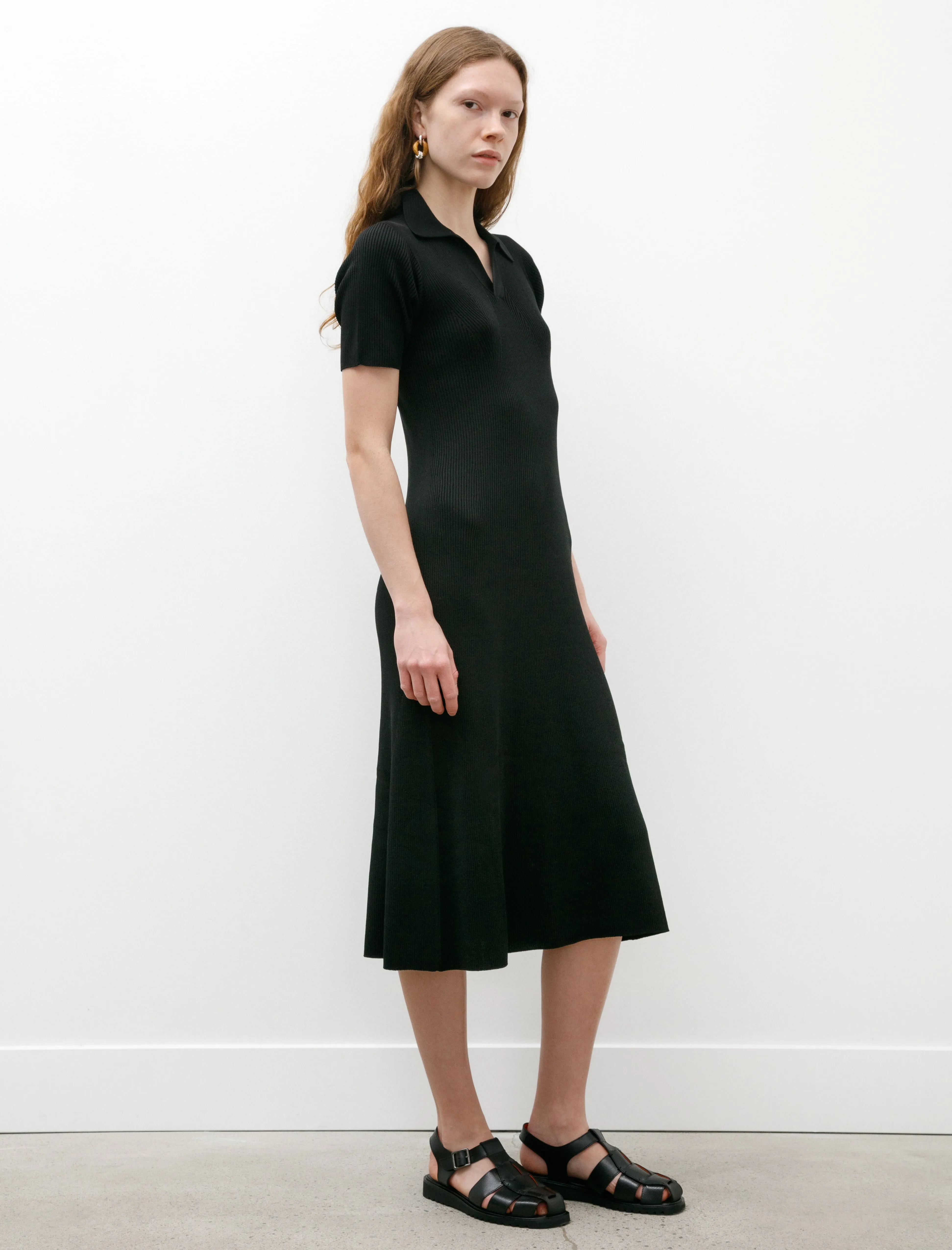 FadeResistant Color City Beat Rib Short Sleeve Polo Dress Black
