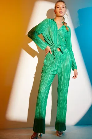 ReinforcedSeams Green Plisse Pant Wide Leg