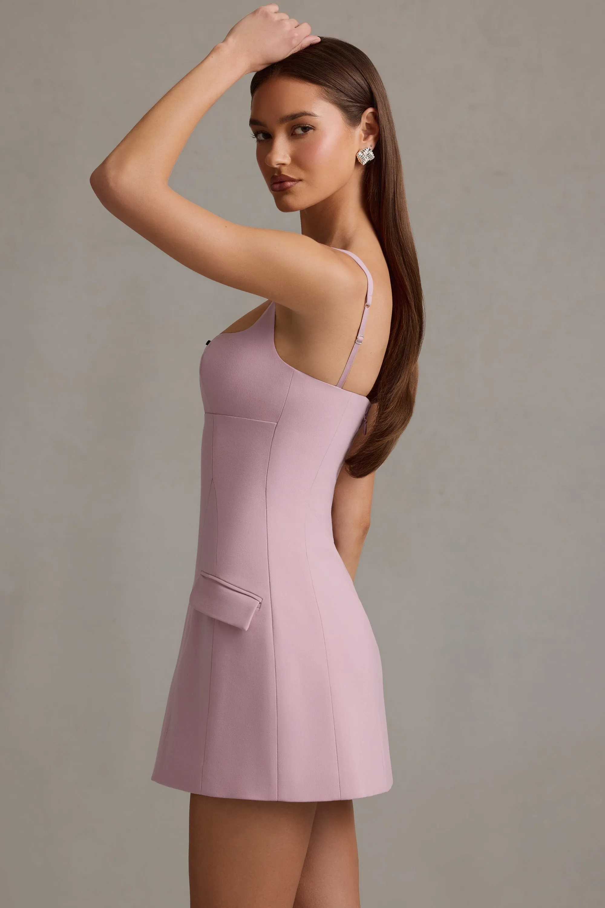 Floral Look Cut-Out Structured A-Line Mini Dress in Mauve
