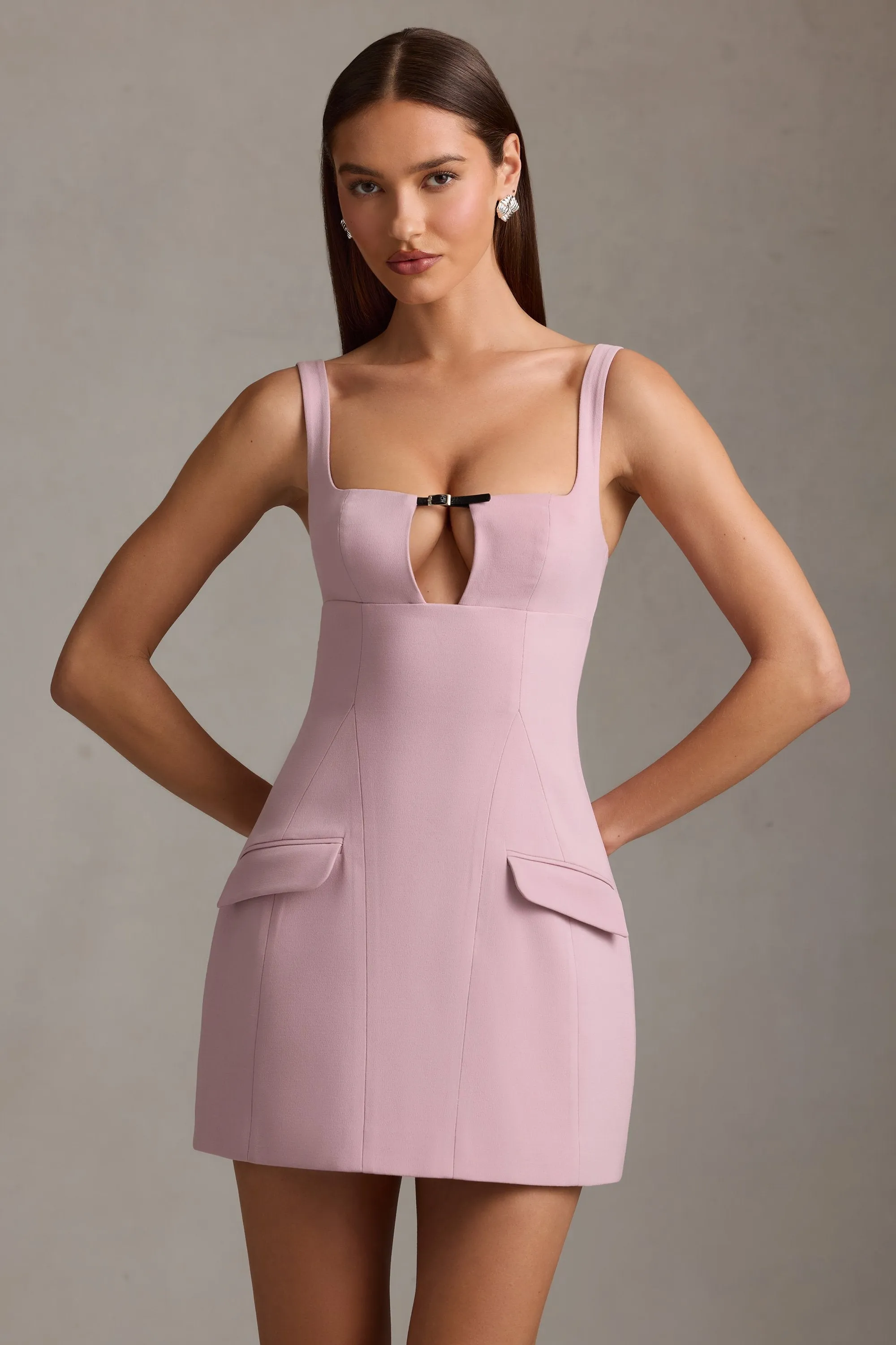 Bold color mini Cut-Out Structured A-Line Mini Dress in Mauve