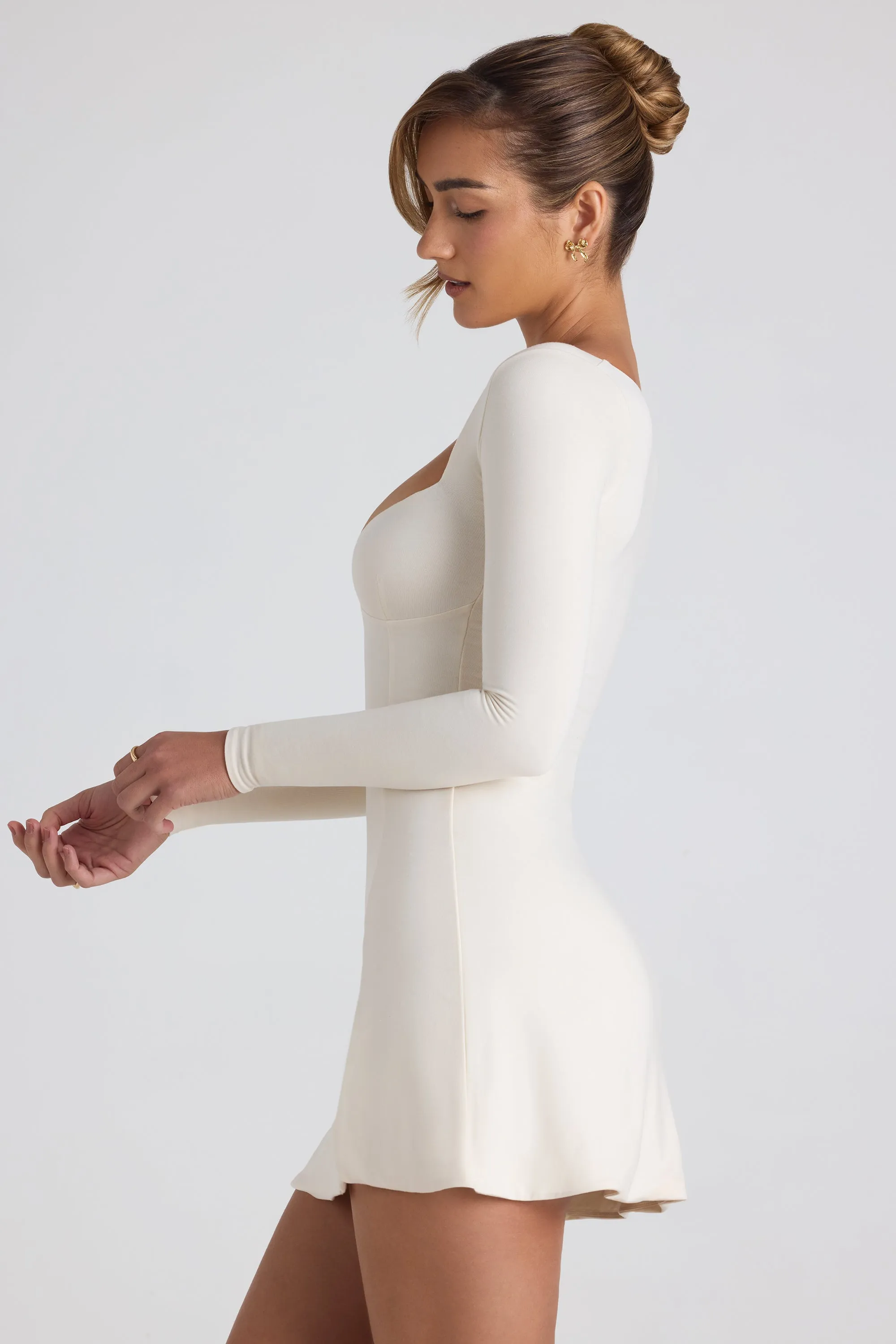 Modal Bow-Detail Sweetheart-Neck A-Line Mini Dress in Ivory Easy-to-wear mini gown