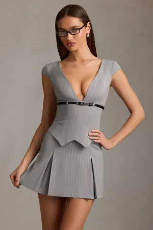 Pinstripe Pleated Waistcoat Mini Dress in Grey Dress for casual outings Vibrant Chic Wear