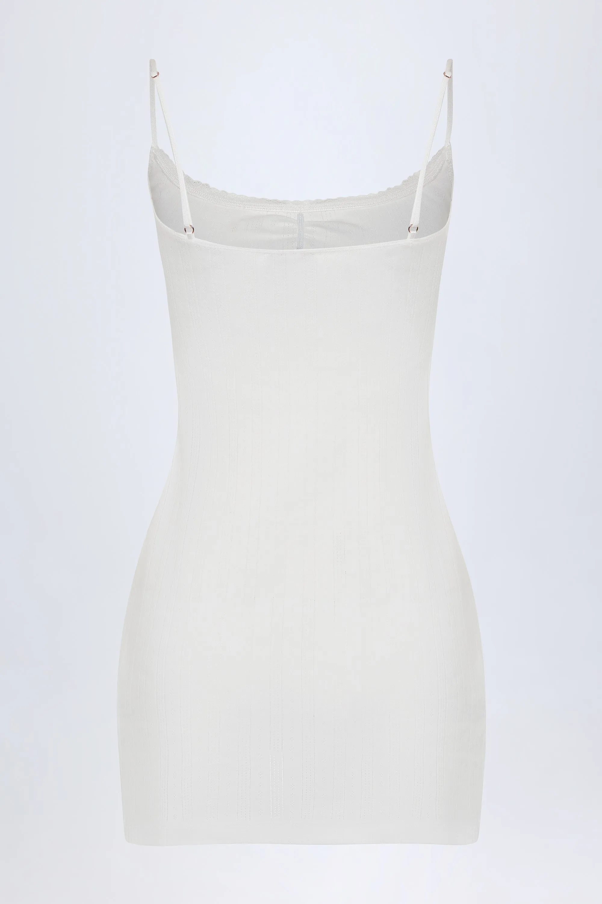 Pointelle Ruched A-Line Mini Dress in White Style Beat