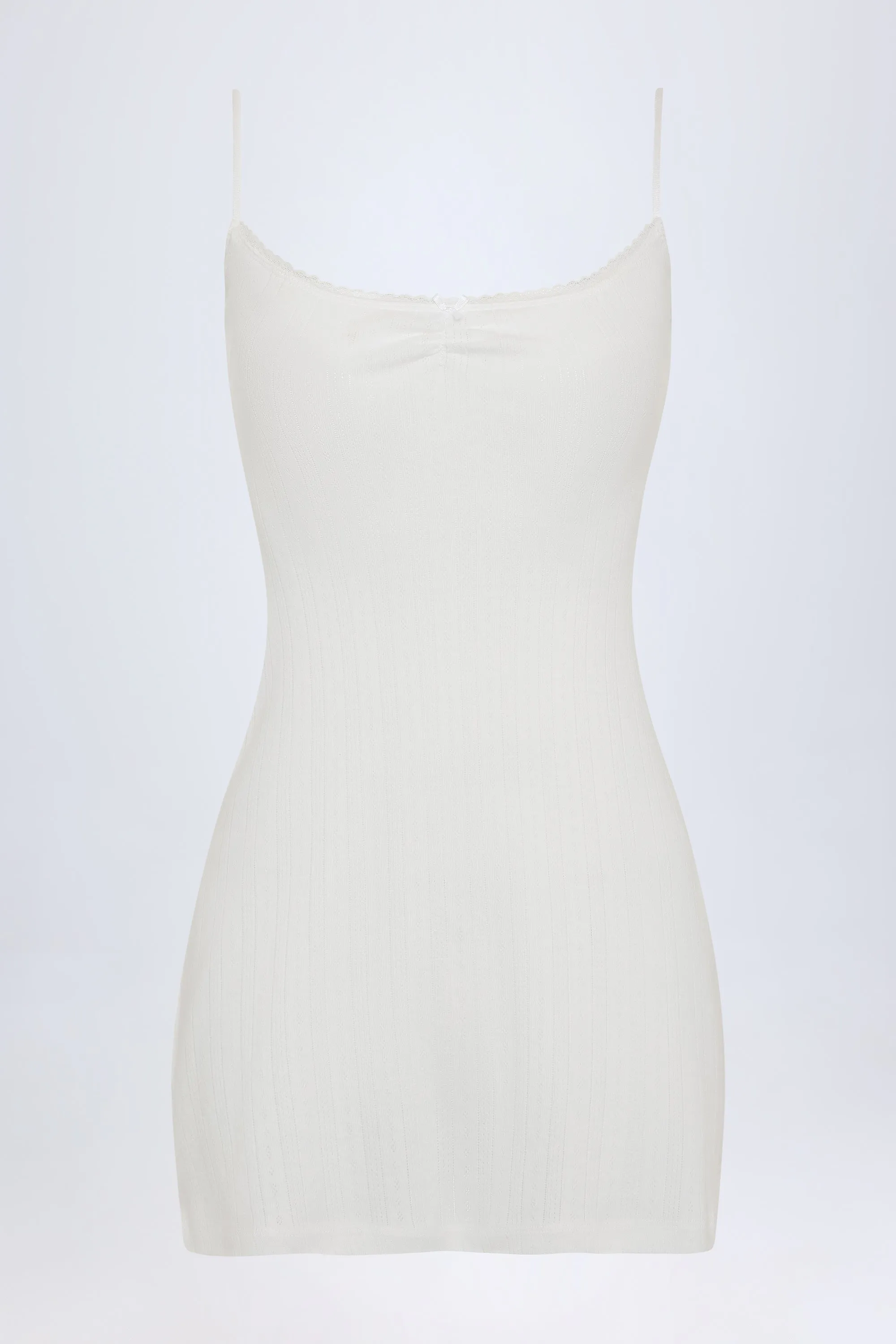 Pointelle Ruched A-Line Mini Dress in White Edge Mood