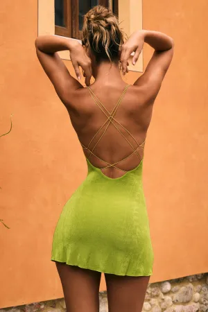 Strap-Detail Halterneck Mini Dress in Pear Green Party Beat Chic Look