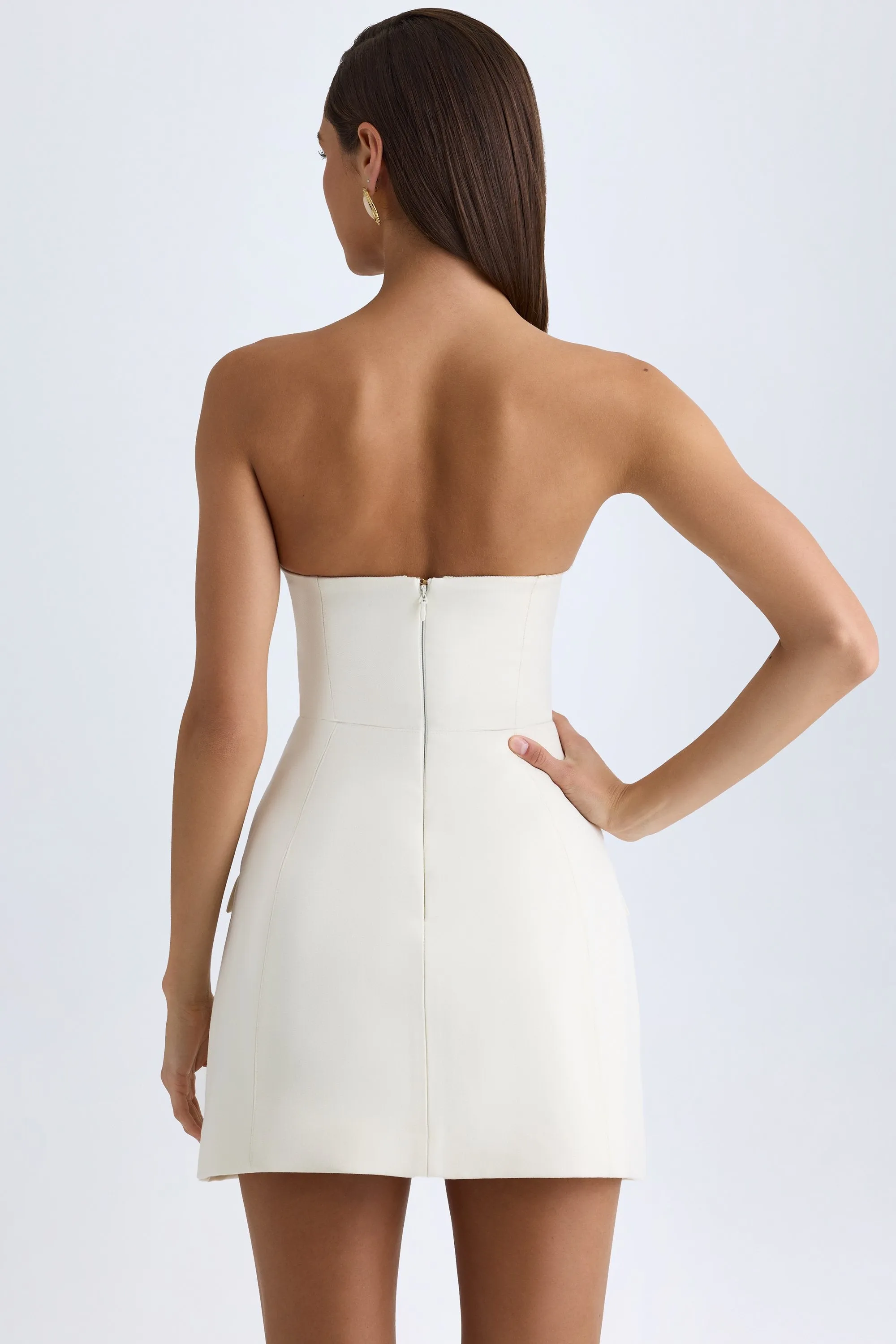 Strapless Structured Tulip Mini Dress in Vanilla Easy Care Fabric