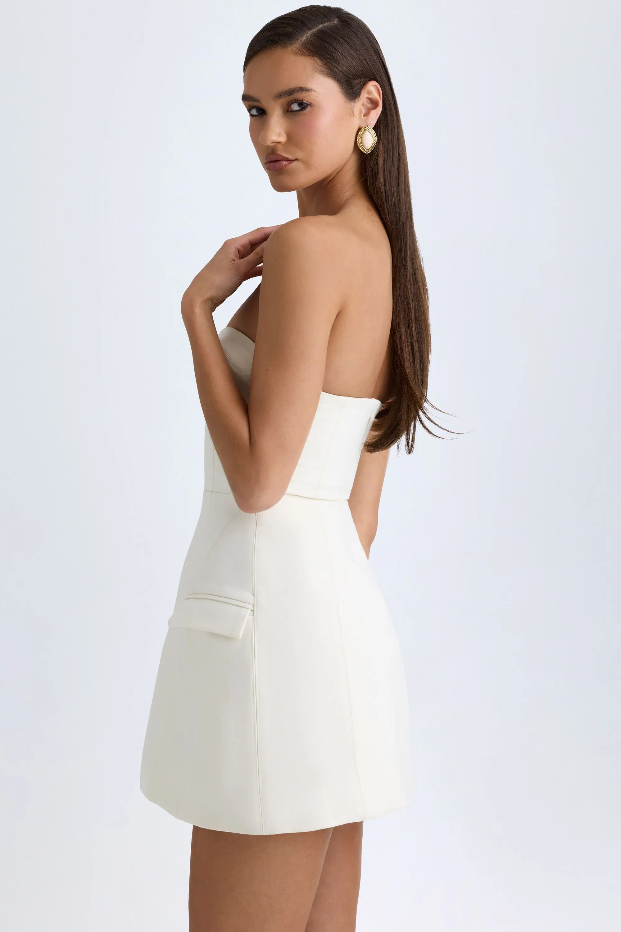 Travel Light Versatile mini for casual wear Strapless Structured Tulip Mini Dress in Vanilla