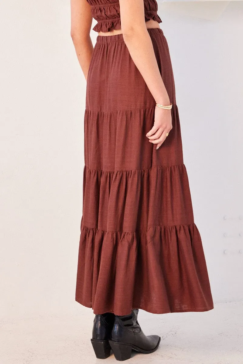 Classic Appeal Relaxed Feel Brown Maxi Skirt Tiered