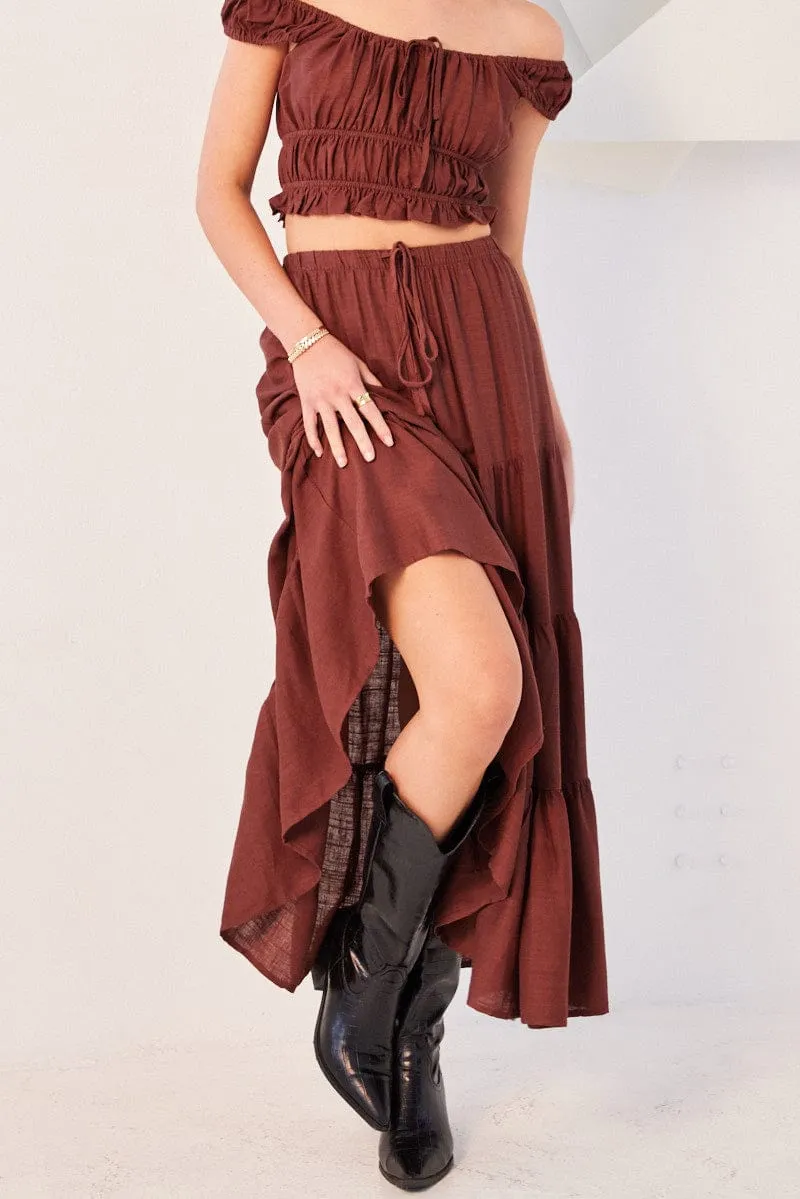 Comfort Mood high contrast Brown Maxi Skirt Tiered