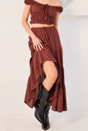 Comfort Mood high contrast Brown Maxi Skirt Tiered