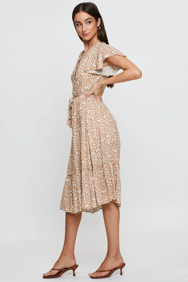 Geo Print Midi Dress Short Sleeve Ocean Breeze