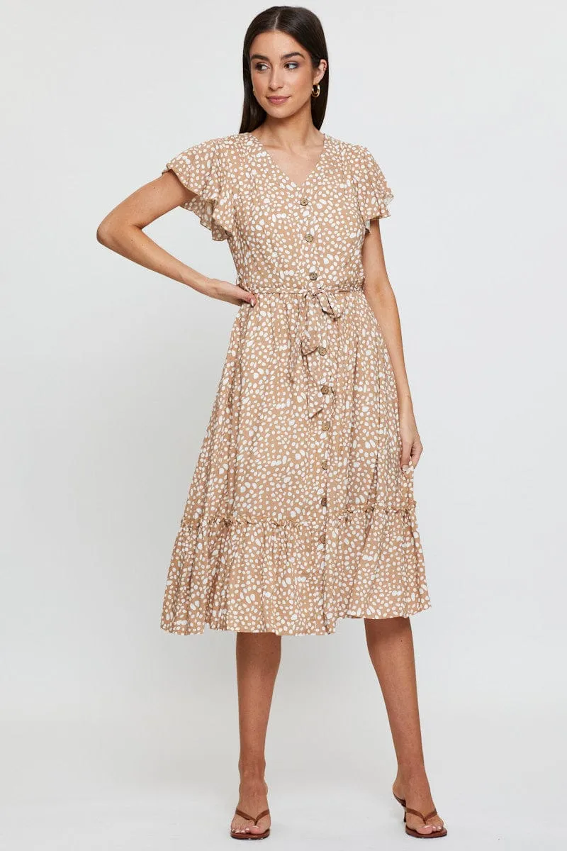 Geo Print Midi Dress Short Sleeve Port Side