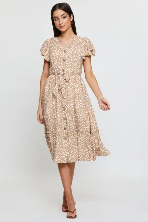 Geo Print Midi Dress Short Sleeve Effortless Style Deep Shade