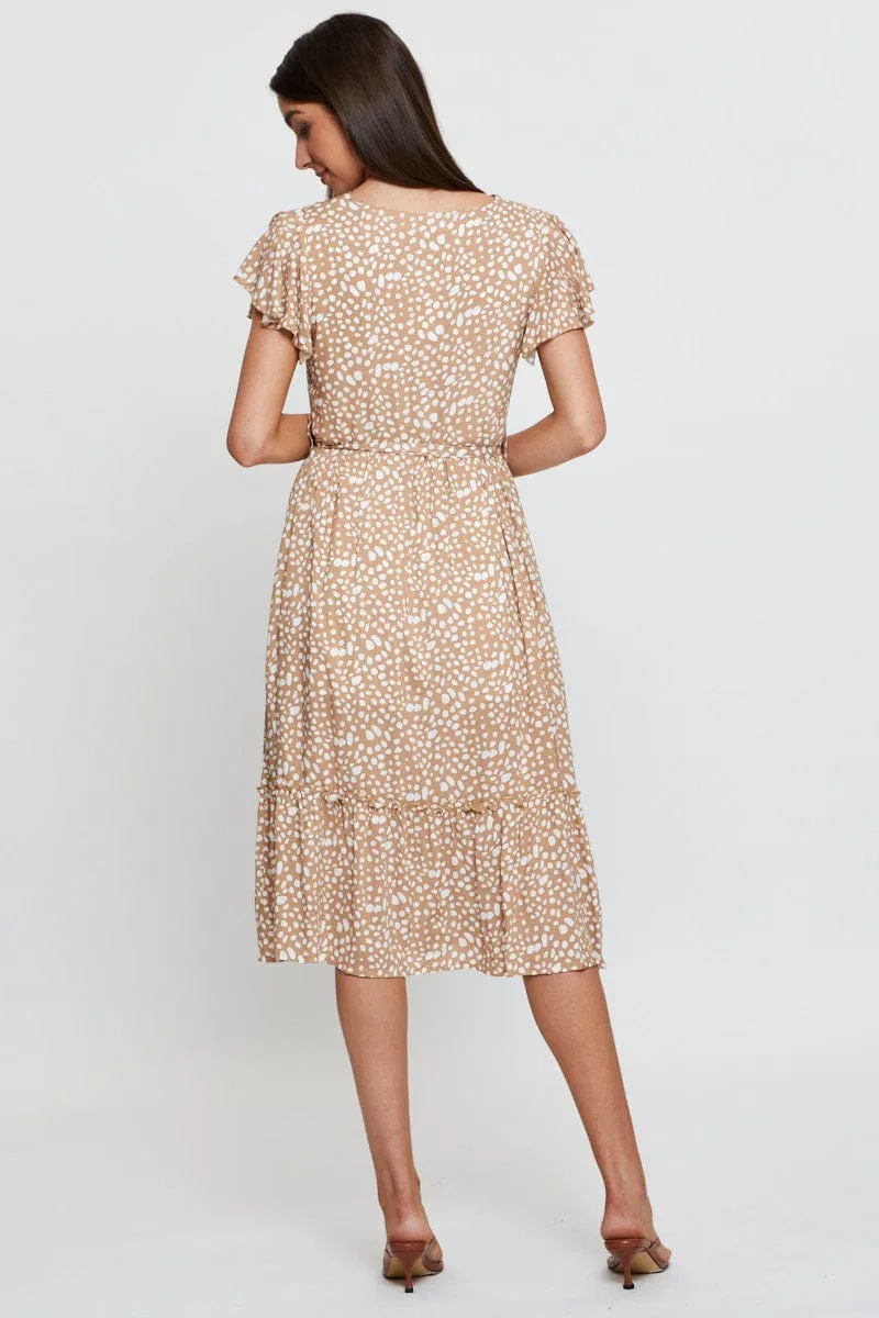 Geo Print Midi Dress Short Sleeve Street Lamp