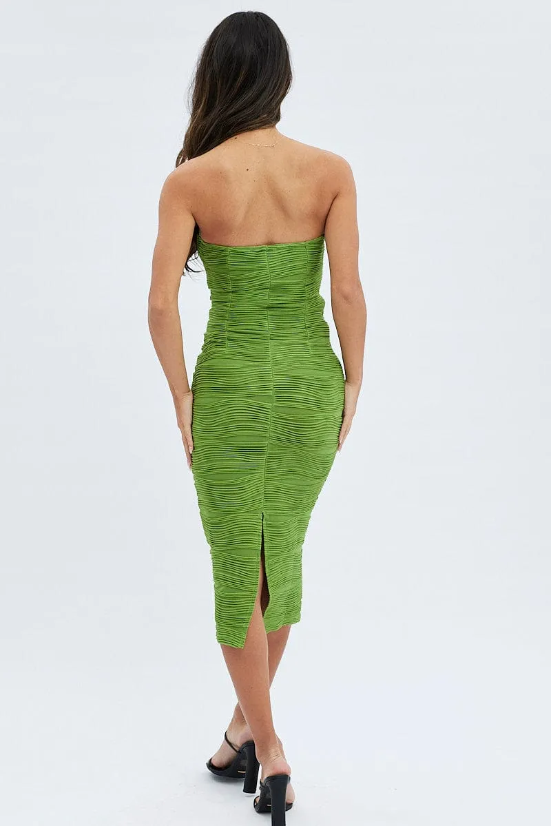 Green Textured Corset Bodycon Midi Dress Shell Path