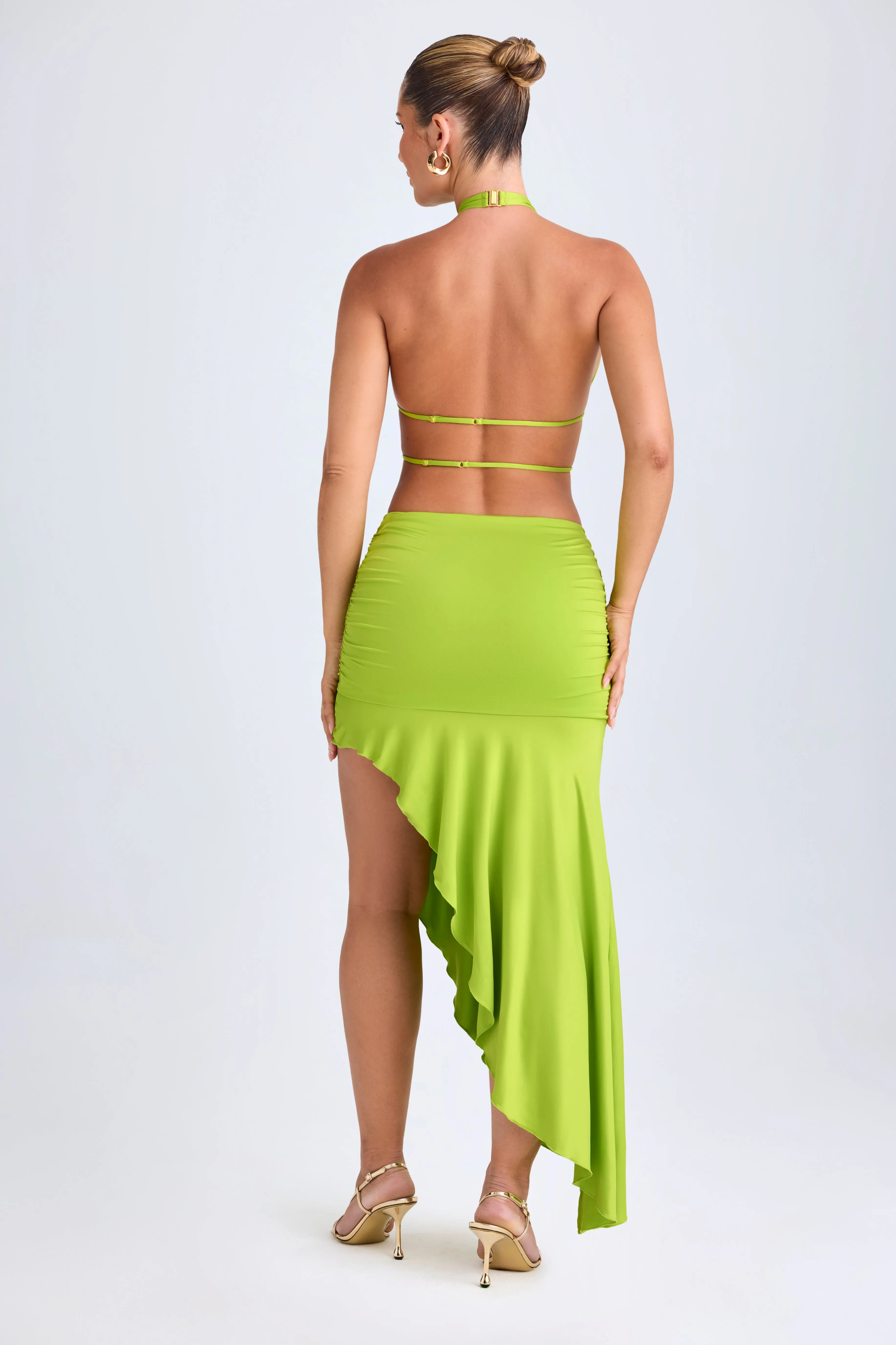 Prince Core Asymmetric Cut-Out Halterneck Midaxi Dress in Lime Green