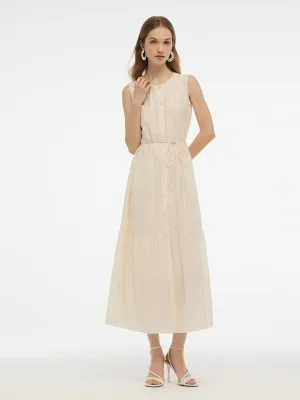 Acetate Blend Loose Fit Women A-Line Maxi Vest Dress With Belt UV Protection