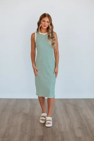Smart Layer Work Wear Pattie Striped Dress - Hunter Green Mix