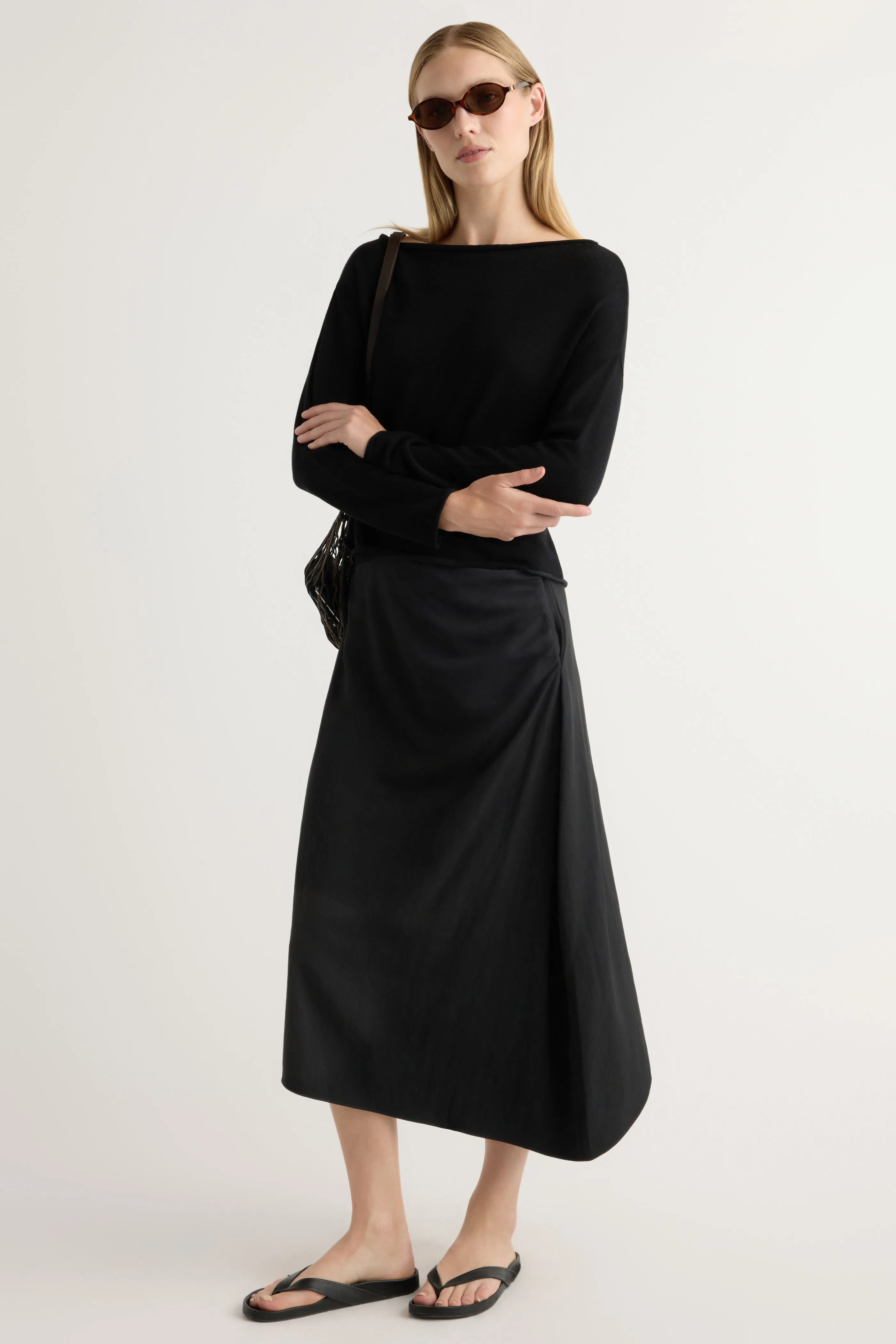 Rita Asymmetric-Hem Shirred Skirt Handmade Item Classic Elegance