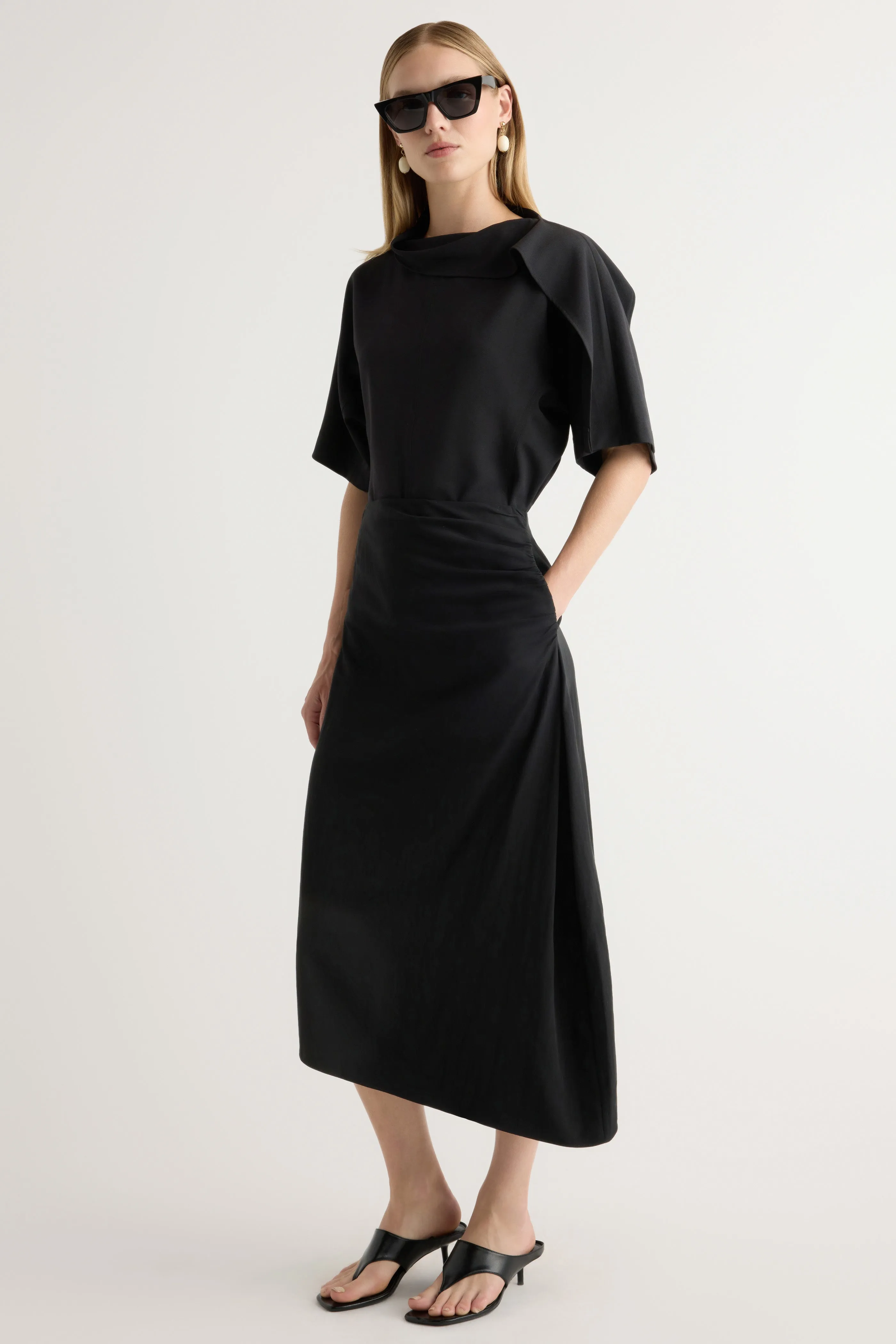 Maternity Friendly Rita Asymmetric-Hem Shirred Skirt