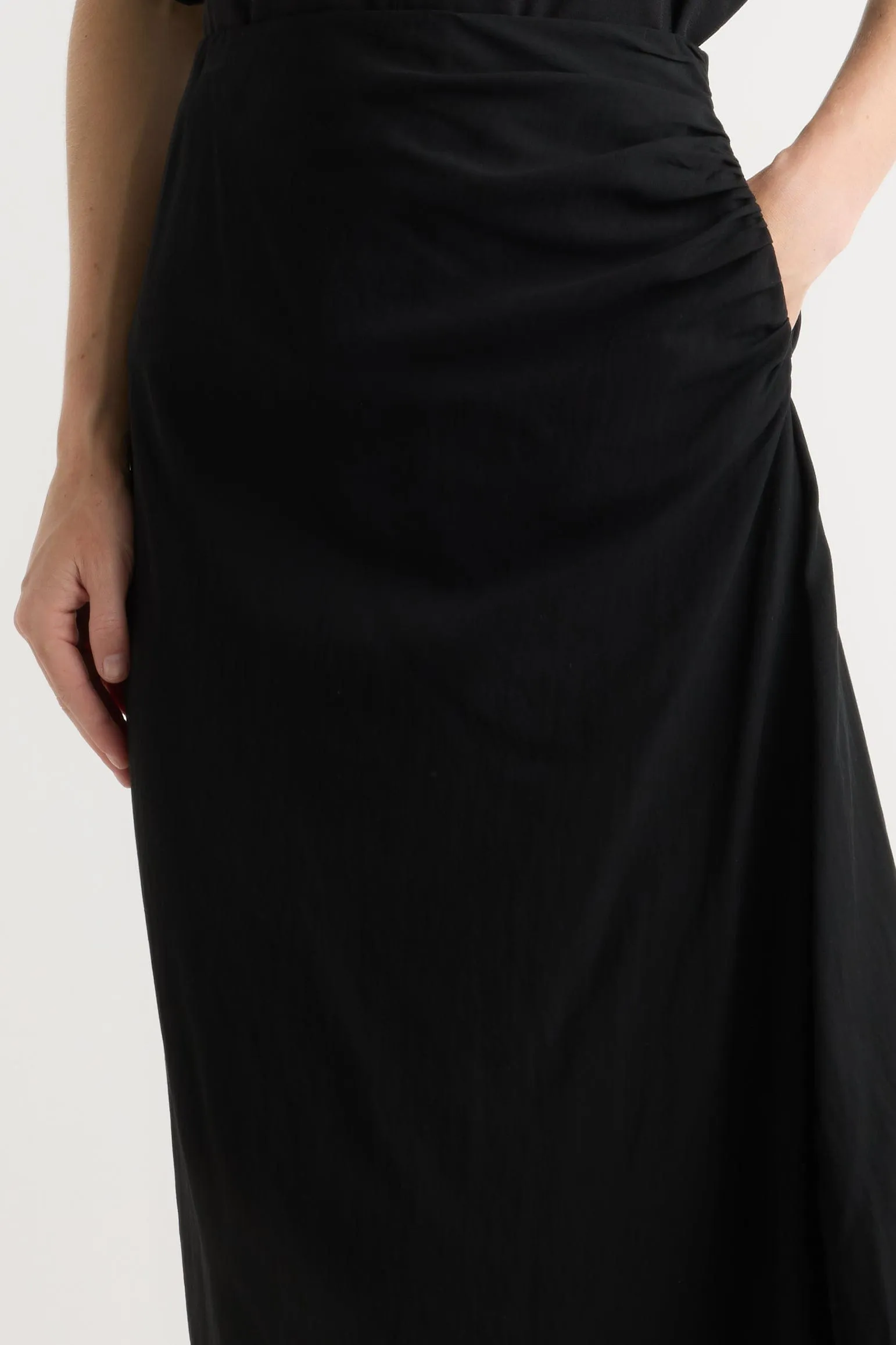 Rita Asymmetric-Hem Shirred Skirt Effortless Feel