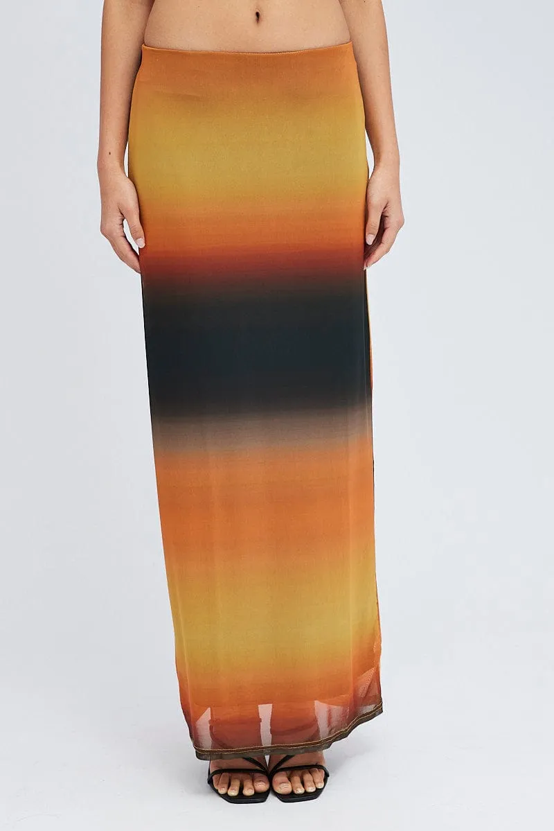 Biodegradable Fabric Fashion Details Brown Abstract Maxi Skirt Pencil High Rise Mesh
