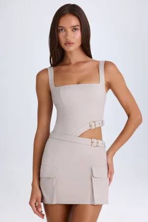 Belted Cut-Out Mini Dress in Taupe Urban Light
