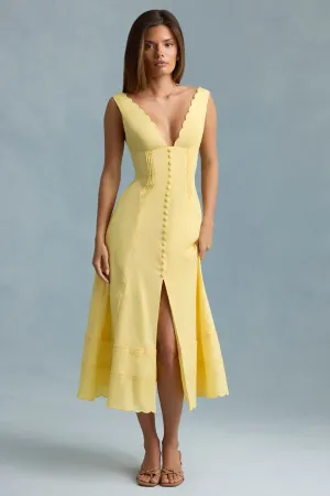 Ethic Core Cotton-Poplin A-Line Midaxi Dress in Pastel Yellow